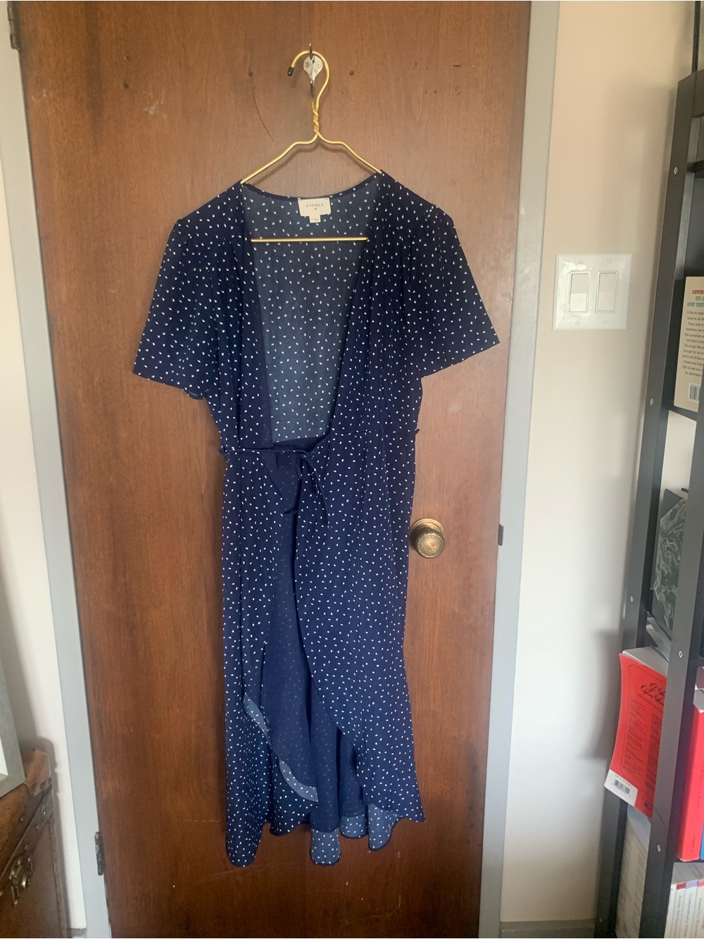 Everly Navy & White Polka Dot Tie-Front Midi Dress